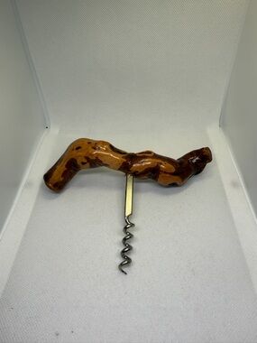 Wine Bottle Corkscrew Burl Wood Grape Vine Steel Worm Handcrafted Vintage.